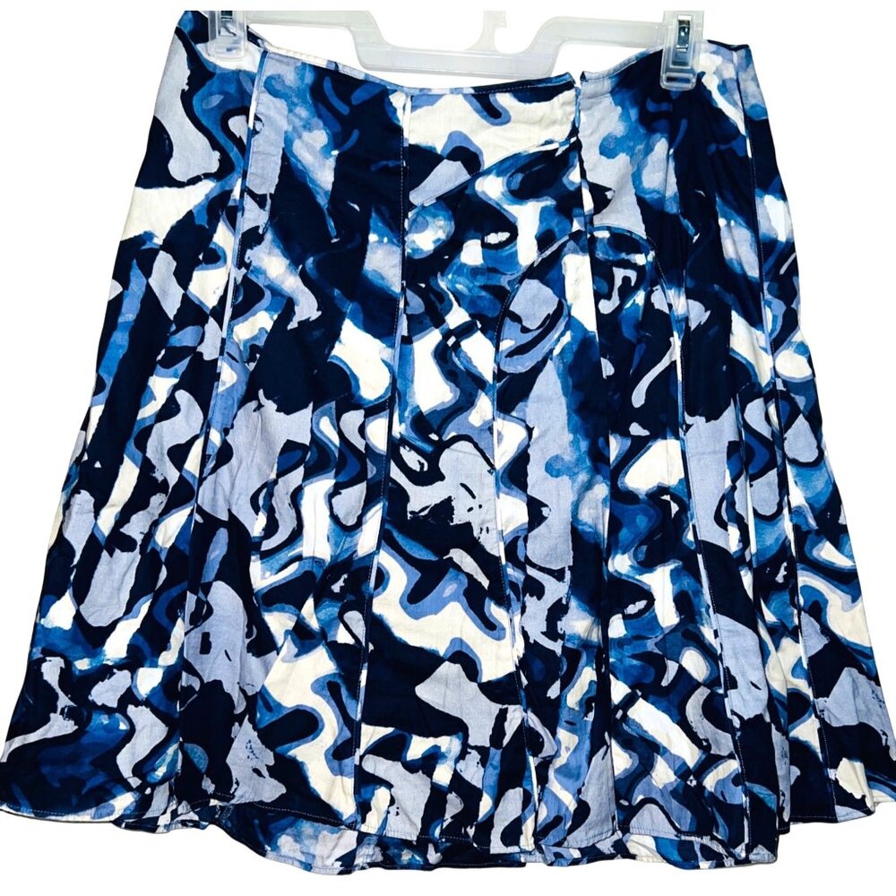 Ann Taylor Womens Abstract Blue & White Pleated Skirt Size 14
